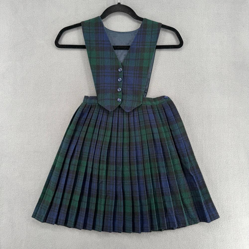 Blarney School Girl Uniform Skirt Dress 28 Wool Tartan Plaid‎ Ireland Blue Green